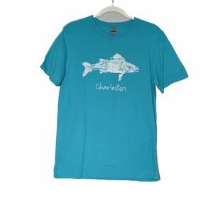 Gildan Mens Teal Blue T-Shirt Graphic Charleston Pullover Crew Short Sleeve Sz M